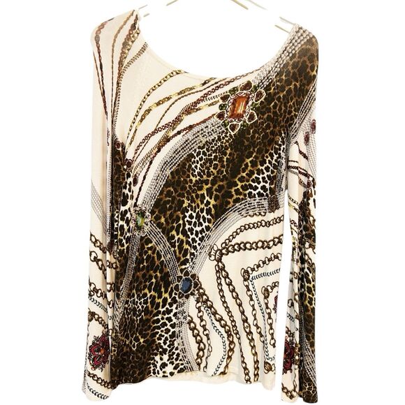 Cache VTG Light Sweater Jewel Brooch Embellished Animal Print Royalty Y2K Sz M - Picture 6 of 7